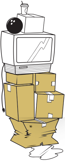 Drawing Of A Stack of Boxes, TV & Bowling Ball